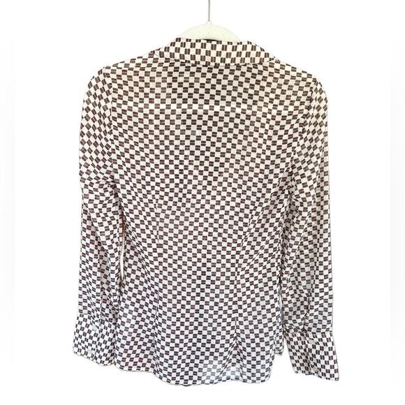 ABERCROMBIE & FITCH Brown and White Sheer Checkered Open Clasp Shirt - Picture 3 of 8